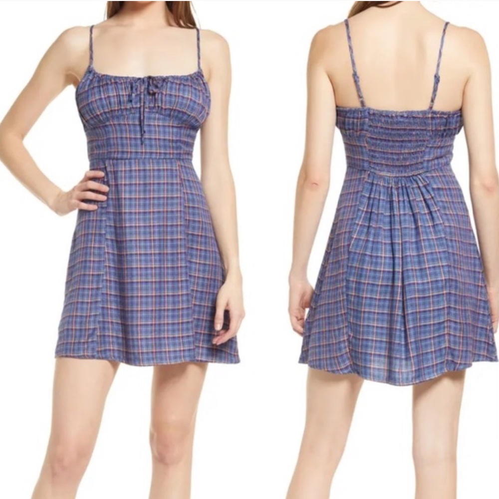 UO Kamaryn Tie Front Plaid Mini Dress - Picture 1 of 9
